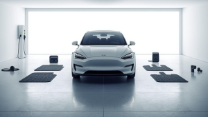 Ảnh minh họa 5 phụ kiện cần có cho xe điện VinFast gồm sạc di động, bơm lốp, thảm sàn, camera hành trình và cảm biến áp suất lốp.