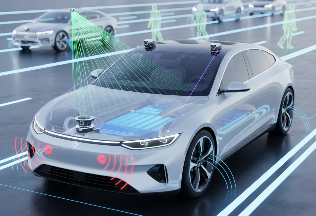 Minh họa các tính năng an toàn trên xe điện hiện đại