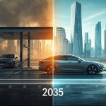 Hình ảnh so sánh xe điện và xe xăng với cột mốc chuyển đổi vào năm 2035, phân tích liệu xe điện có thay thế hoàn toàn xe xăng