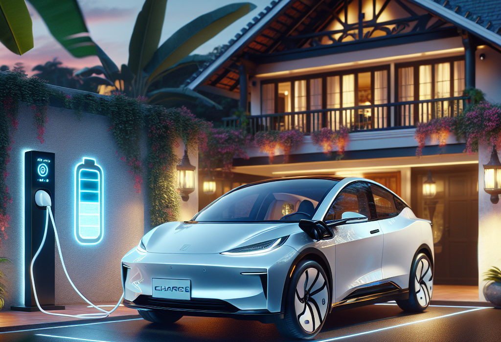 Một chiếc xe điện đang được sạc, với biểu tượng pin trên màn hình hiển thị mức sạc giới hạn ở 80%.