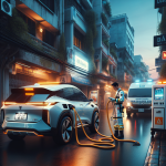 Một chiếc xe điện đang được xe cứu hộ sàn phẳng chở đi trên đường cao tốc.