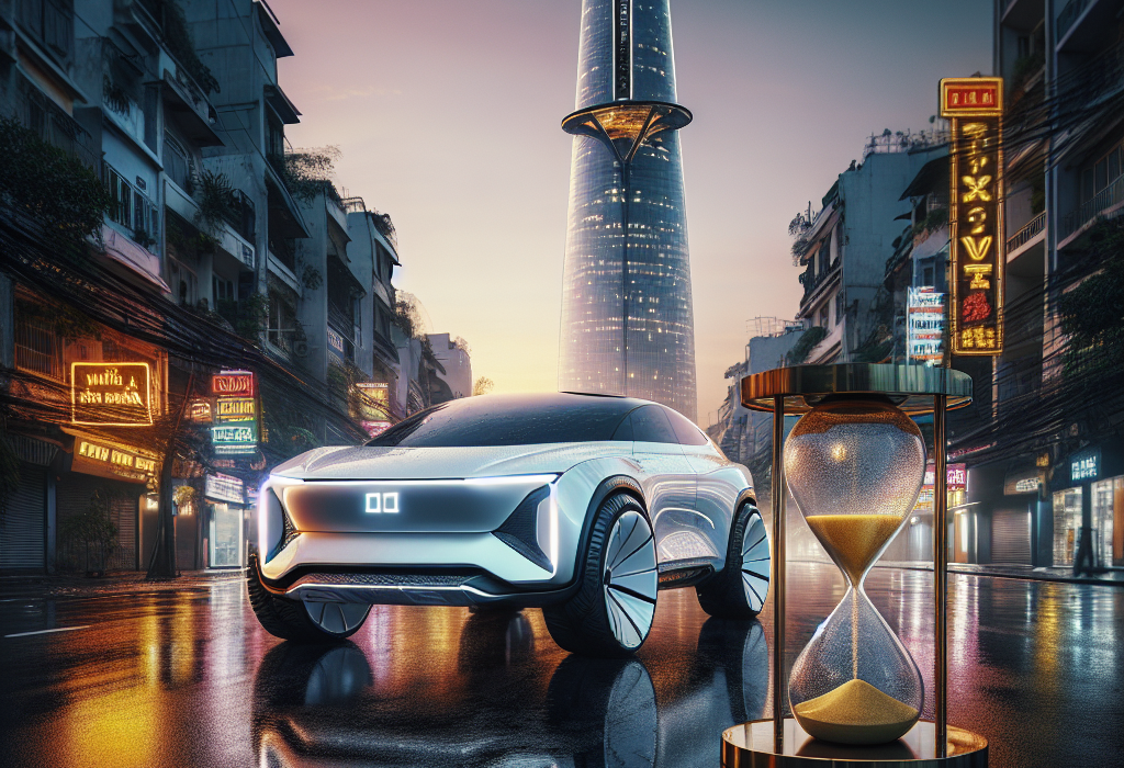 Một chiếc ô tô điện VinFast màu đỏ đang cắm sạc tại trạm sạc công cộng.