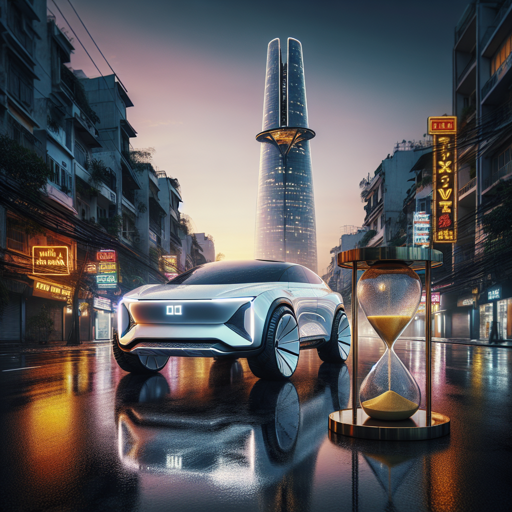 Một chiếc ô tô điện VinFast màu đỏ đang cắm sạc tại trạm sạc công cộng.