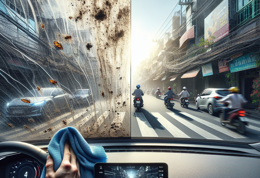 Cận cảnh camera của hệ thống ADAS được gắn phía sau kính chắn gió của một chiếc xe điện hiện đại.