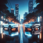 Mercedes EQB màu bạc và BMW iX3 màu xanh đậu cạnh nhau trên đường.