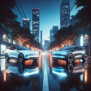 Mercedes EQB màu bạc và BMW iX3 màu xanh đậu cạnh nhau trên đường.