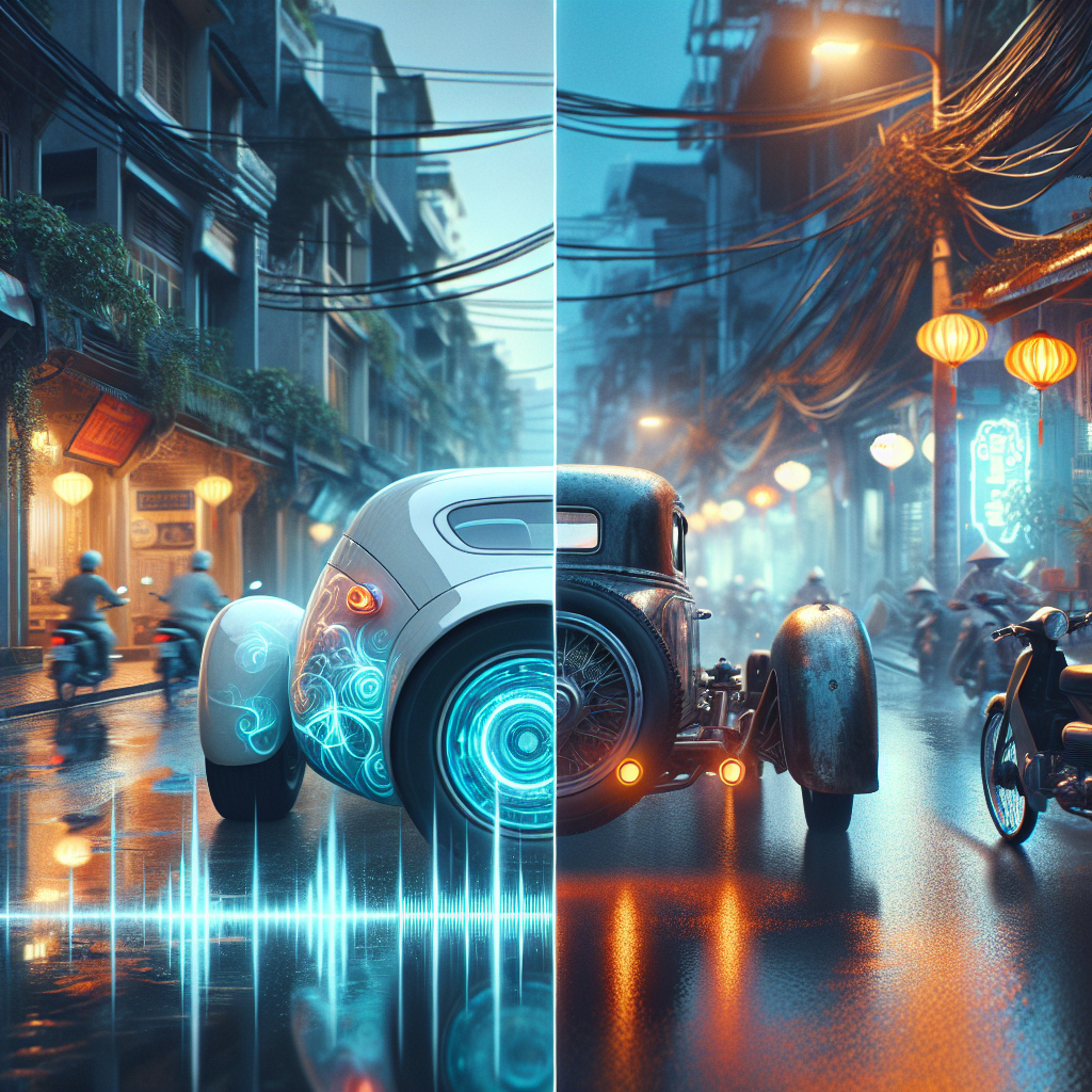 Hình ảnh cận cảnh lốp của một chiếc xe điện màu trắng đang di chuyển trên đường nhựa, minh họa cho nguồn gốc của tiếng ồn lốp.