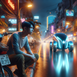 Một chiếc xe điện ý tưởng (concept) với thiết kế tương lai đang được sạc bên cạnh một mẫu xe điện phổ thông hiện tại.