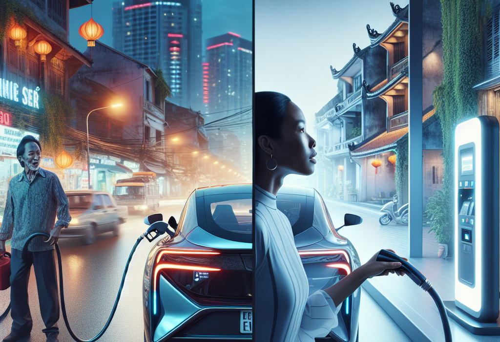 Một chiếc ô tô điện đang được cắm sạc tại nhà, bên cạnh là biểu đồ hình cột cho thấy chi phí vận hành của xe điện thấp hơn nhiều so với xe xăng.