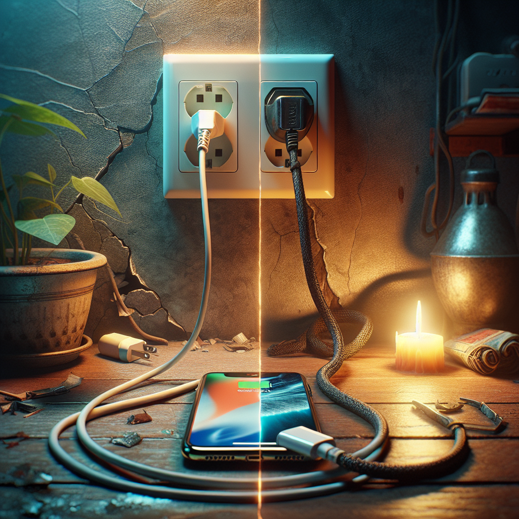 Một chiếc điện thoại đang sạc an toàn với bộ sạc và dây cáp USB-C chính hãng, đặt trên mặt bàn gỗ thoáng mát.