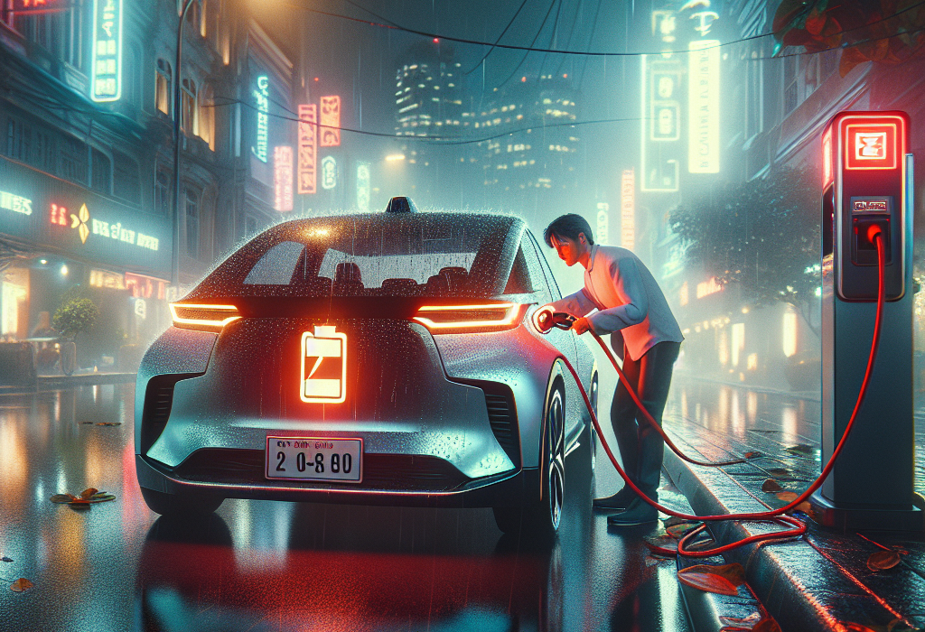 Một kỹ thuật viên đang sử dụng máy chẩn đoán để kiểm tra tình trạng sức khỏe (SOH) của một khối pin xe điện trong xưởng dịch vụ.