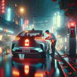 Một kỹ thuật viên đang sử dụng máy chẩn đoán để kiểm tra tình trạng sức khỏe (SOH) của một khối pin xe điện trong xưởng dịch vụ.