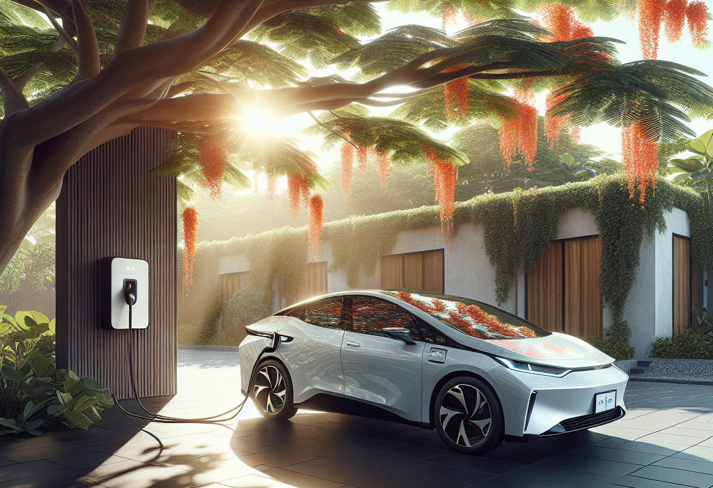 Nội thất xe điện với bảng điều khiển trung tâm hiển thị cài đặt điều hòa.