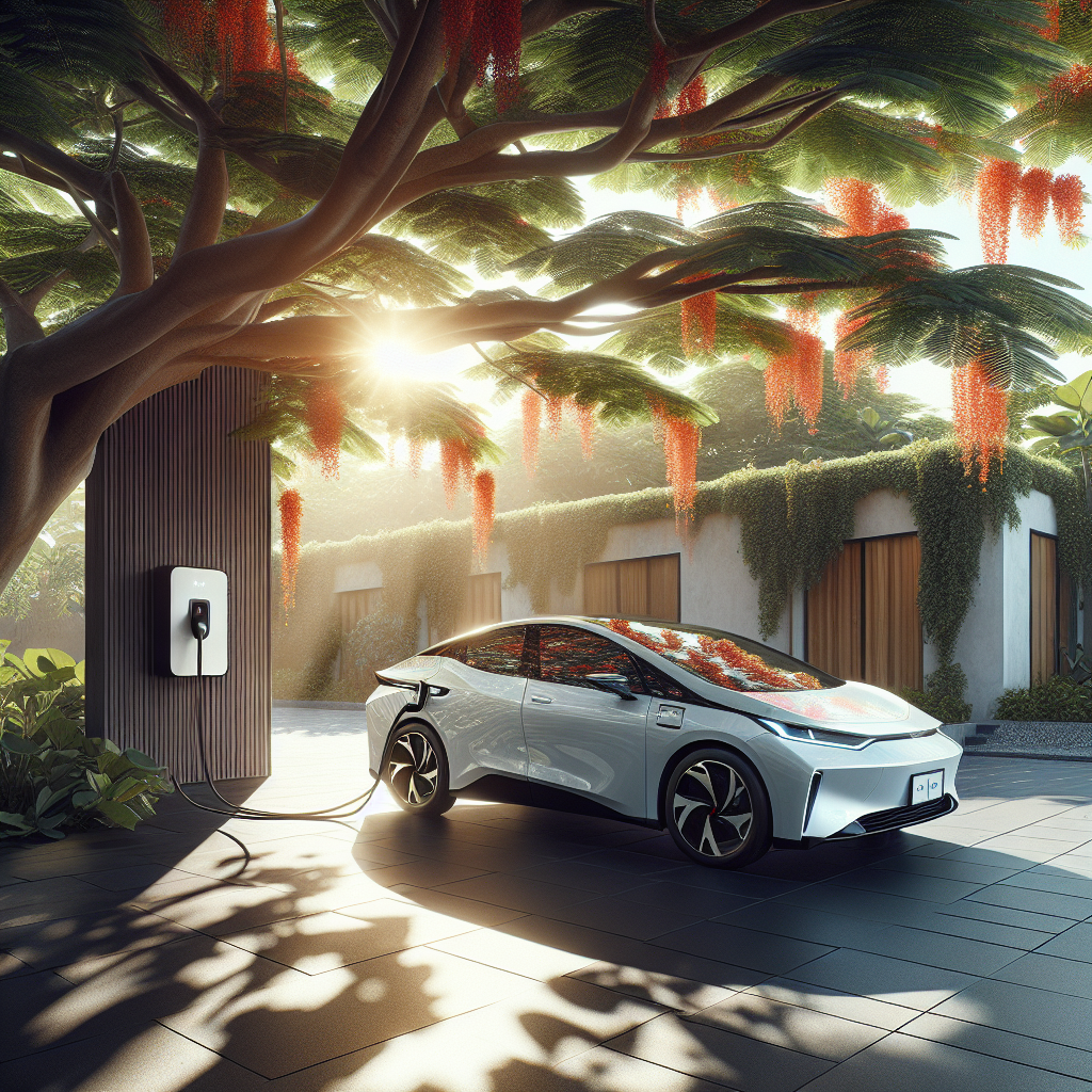 Nội thất xe điện với bảng điều khiển trung tâm hiển thị cài đặt điều hòa.