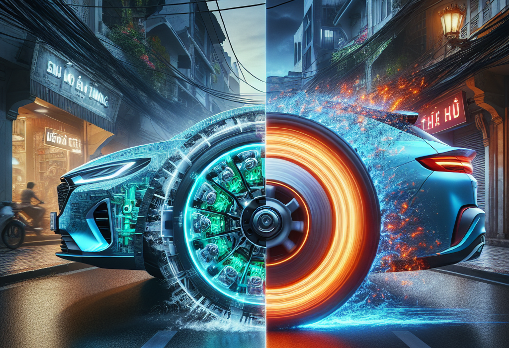 Sơ đồ minh họa nguyên lý phanh tái tạo trên xe điện, cho thấy năng lượng từ bánh xe quay ngược về sạc pin.