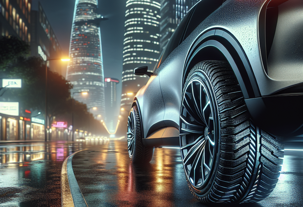 Lốp xe điện Hankook iON Evo đang được lắp trên một chiếc xe điện thể thao màu trắng.