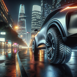 Lốp xe điện Hankook iON Evo đang được lắp trên một chiếc xe điện thể thao màu trắng.