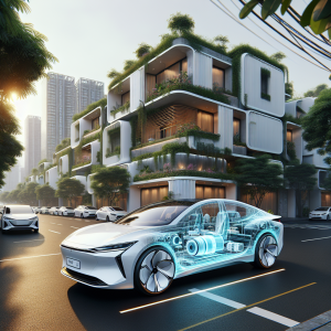 Sơ đồ đơn giản hóa các bộ phận chính của một chiếc xe điện, bao gồm khối pin, động cơ điện và bộ điều khiển.