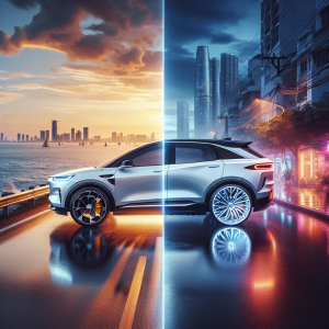 Cận cảnh một chiếc mâm xe điện lớn, thiết kế thể thao, màu đen bóng, lắp trên một chiếc xe màu trắng.