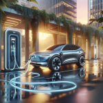 Một chiếc xe điện VinFast VF 8 đang cắm sạc tại trạm sạc nhanh DC công suất cao.