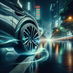 Cận cảnh một chiếc lốp xe điện chuyên dụng với các rãnh gai phức tạp.