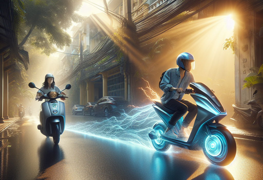 Cận cảnh hệ thống phanh đĩa trên một chiếc xe máy điện hiện đại.