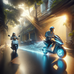 Cận cảnh hệ thống phanh đĩa trên một chiếc xe máy điện hiện đại.