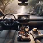 Nội thất một chiếc xe điện hiện đại với bộ khuếch tán tinh dầu kẹp trên cửa gió điều hòa.