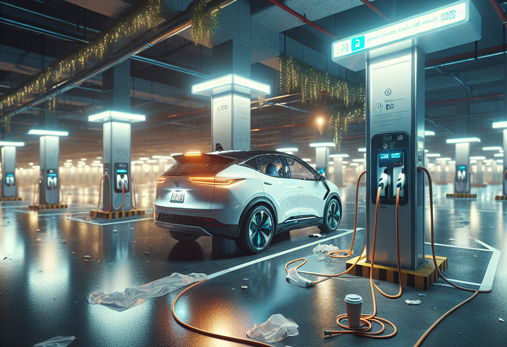 Một chiếc xe điện VinFast VF 8 màu trắng đang cắm sạc tại trạm sạc công cộng của VinFast.