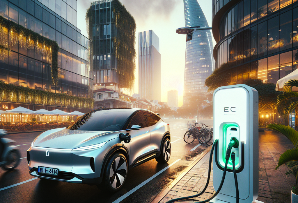 Một trụ sạc nhanh EBOOST bên cạnh chiếc xe điện BYD màu xanh, biểu tượng cho sự hợp tác giữa hai thương hiệu.