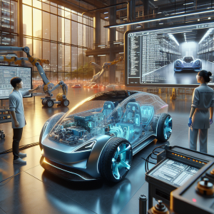 Một kỹ sư đang kiểm tra khối pin lithium-ion của một chiếc xe điện trong nhà xưởng công nghệ cao.