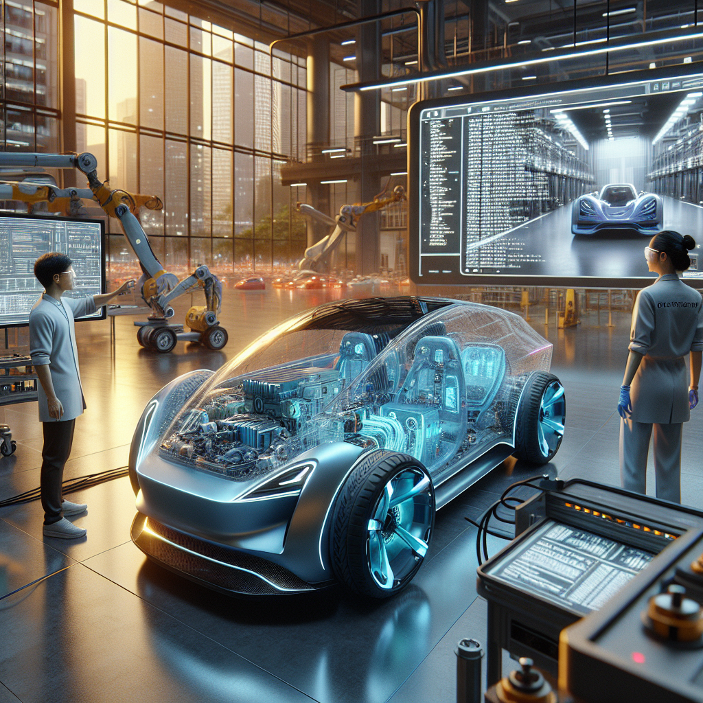 Một kỹ sư đang kiểm tra khối pin lithium-ion của một chiếc xe điện trong nhà xưởng công nghệ cao.