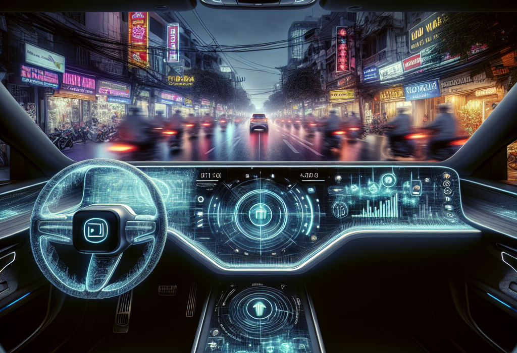 Màn hình trung tâm của xe điện VinFast đang hiển thị thông báo về bản cập nhật phần mềm mới.