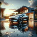 Cận cảnh nắp capo một chiếc xe điện màu đỏ đang được phủ ceramic, bề mặt sơn bóng loáng phản chiếu ánh đèn trong xưởng detailing.