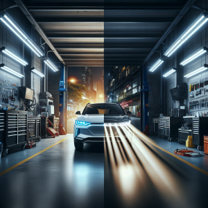 Cận cảnh đèn pha LED hiện đại của một chiếc xe điện, ánh sáng trắng sắc nét.