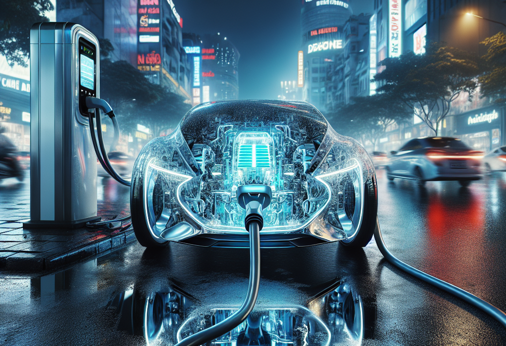 Cận cảnh cấu trúc của một viên pin thể rắn, cho thấy các lớp cực dương, cực âm và chất điện phân rắn.