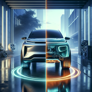 Cận cảnh một chiếc lốp EV chuyên dụng với hoa văn được thiết kế để giảm lực cản lăn, đặt bên cạnh một chiếc lốp thường.