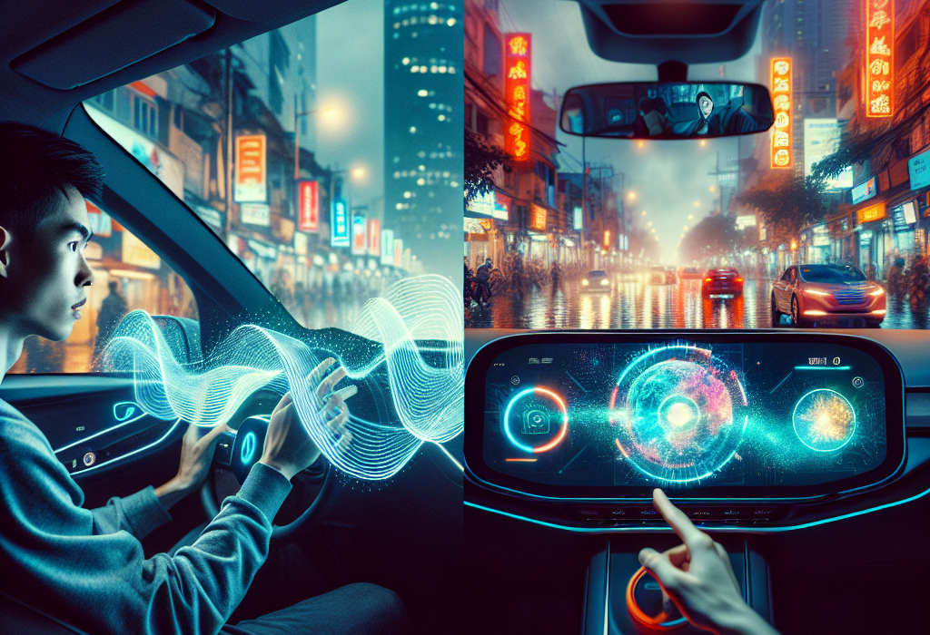 Màn hình trung tâm xe VinFast hiển thị giao diện trợ lý ảo Vivi bên cạnh màn hình xe BYD với Google Assistant.