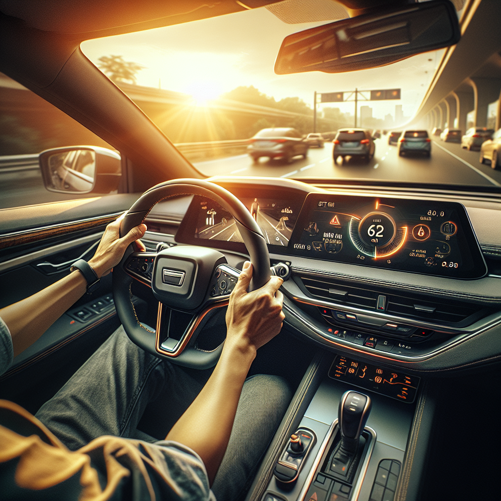 Vô lăng xe điện hiện đại với các nút điều khiển hệ thống ADAS, màn hình hiển thị thông tin hỗ trợ lái.