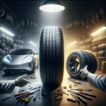 Một chiếc lốp xe điện cũ bị mòn đặt cạnh một chiếc lốp mới, thể hiện sự tương phản về độ an toàn và tình trạng.